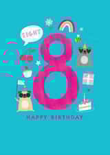 Cute 8th Birthday Pug Card - 8 Years Old Today - Dogs created by Paperlink and Meraki Greeting Cards