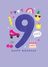 Fun 9th Birthday Card - Roller Skates - 9 Years Old Today created by Paperlink and Meraki Greeting Cards