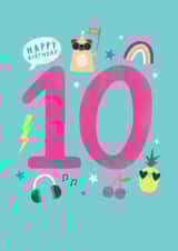Fun 10th Birthday Card - Pug - Dog - 10 Years Old Today created by Paperlink and Meraki Greeting Cards