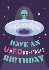 Funny alien birthday card - UnFOrgettable Birthday created by Chris Wharton