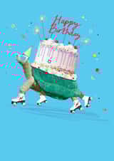 Fun Birthday Card - Roller Skating Tortoise - Birthday Cake created by Paperlink and Meraki Greeting Cards