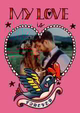 Personalised Valentines Day Photo Card created by NICHOLA COWDERY ILLUSTRATIONS - Illustrated Valentines Photo Card - Tattoo Style