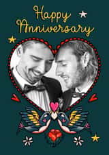 Personalised Anniversary Photo Card created by NICHOLA COWDERY ILLUSTRATIONS  - Pretty Anniversary Photo Card - Tattoo Style