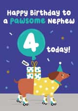 Cute Birthday Card - for your Pawsome Dog Loving Nephew - 4th Birthday created by Pixie Studio