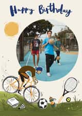 Personalised Birthday Photo Card created by Paperlink and Meraki Greeting Cards - Sporty Photo Card - Happy Birthday - Illustrated