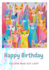 Rainbow coloured Cats - Happy Birthday card - to a cat loving lady created by Messy Cat