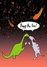 This will be our year! Funny New Year's card with jurassic fireworks and dino's. created by shackledlettuce designs