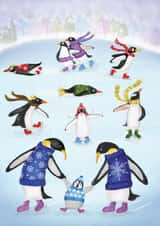 Cute Christmas penguins skating on a frozen lake created by LeopardyNonsense