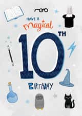 Magical 10th birthday card - Cute illustration created by Pencilface