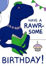 Reading Velociraptor Birthday Card created by Goblin Kreations