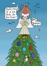 Robin and angel Christmas tree tussle card created by Egg Toons