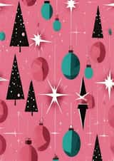 Cute mid century modern atomic retro pink Christmas card created by Atomicai Designs
