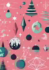 Cute pink AI atomic retro Christmas card created by Atomicai Designs