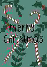 Cute candy cane and holly  christmas card created by Jellybun Designs