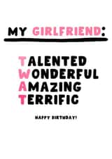 Cheeky Birthday Card - Twat - Girlfriend created by Pink Peach Cards