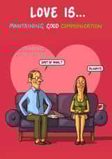 Naughty Valentines Card - Love Is... maintaining good communication created by Bryony Jackson Walters