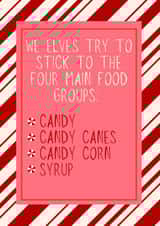 Elf Food Groups Movie Quote Candy Cane Christmas Card Funny Cute Humour card created by Annie Marie Prints