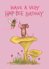 Cute birthday card - Mouse, Bee and Chanterelle Mushroom created by Zoe Pearl