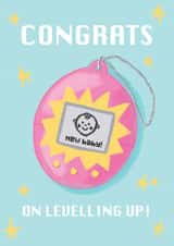 Cute Tamagotchi Card - Level Up - New Baby Y2K Retro created by Molly Harper