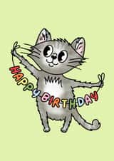 cute cat happy birthday card, for him, for her, for cat lover, from the cat, pet created by By Emma Dearling