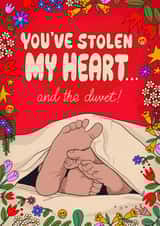 Cheeky Anniversary or Valentine's Day card - snuggling feet - Stolen Heart & Duvet created by Kasia Cards