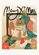 Cute Baby Bear Can't Wait to Open Presents on This Snowy Christmas Day created by The Intended Space