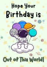 Kids Birthday Humour: Astronaut Space Fun, Stars, Planet Balloons, Clouds created by Dara, Ceramic Scripture