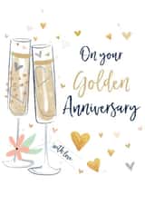 Golden Wedding Anniversary Card - with gold hearts and glasses created by Katie Phythian Design