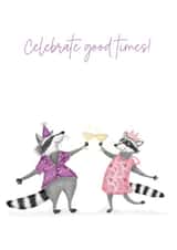 Cute raccoons celebrating card for anniversary, engagement or wedding created by LeopardyNonsense