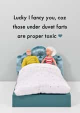 Cheeky Valentines Card - Farts Under the duvet created by Bold & Bright Cards