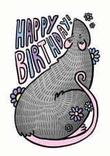 Cute Happy Birthday Card - Illustrated Rat created by Kate Wand