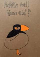 Puffin hell - Humorous birthday card for friends or family of any age created by Jane Dennis Art