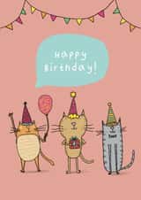 Cute Cat Themed Birthday Card- Party Cats Design created by Heather Buchanan