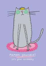Cute Cat Birthday Card- Pamper Yourself Design created by Heather Buchanan