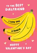 Cute Girlfriend Valentine's Card - Love You A Bunch - Bananas Pun created by Fliss Muir