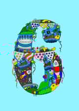 Cute Birthday card - 6 Today - cartoon created by Jenny Wren Designs