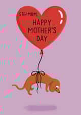 Cute Mother’s Day Card - Daschund Sausage Dog Balloon - For Stepmum created by Sophie Kent Illustration