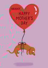 Cute Mother’s Day Card - Daschund Sausage Dog Balloon - For Nanny created by Sophie Kent Illustration