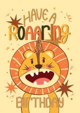 cute birthday card for friend or family - safari themed - wild lion created by Julie Ursula