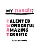 Cheeky Birthday Card - Fiancée - Twat created by Pink Peach Cards