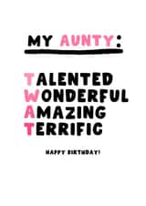 Cheeky Birthday Card - Aunty - Twat created by Pink Peach Cards