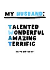 Cheeky Birthday Card - Husband - Twat created by Pink Peach Cards