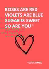 Cheeky valentine card for significant other-sugar is sweet so are you, sometimes created by LottieBee & Me