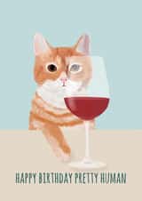 Cute birthday card for catlovers with red cat and wine created by Creative Elle