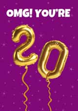 Cute 20th birthday card - Gold foil balloon - 20 created by GawjusCards