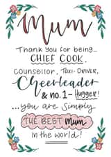 Thank you for being the best mum card on Mother’s Day or to just say thank you created by Emma Riches - Emma Riches Art