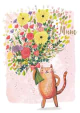Cute Mothers Day card - Illustrated Cat and floral bouquet created by Sally Darby Illustration