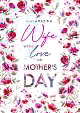 Classic Wife Mother's Day card - floral frame and bold type created by Rebecca Prinn