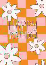 Cute Floral, Checkered Birthday card for friend created by Harriet Emily