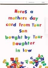 Funny Mother's Day Card - Bought by your Daughter In Law created by Brainbox Candy